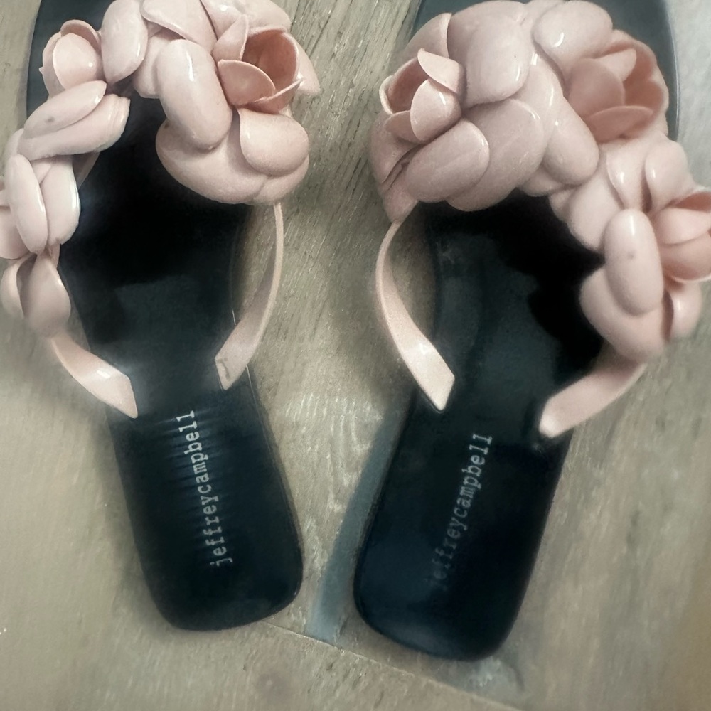 Jeffrey Campbell Pink Floral Appliqué Slide Sandals
